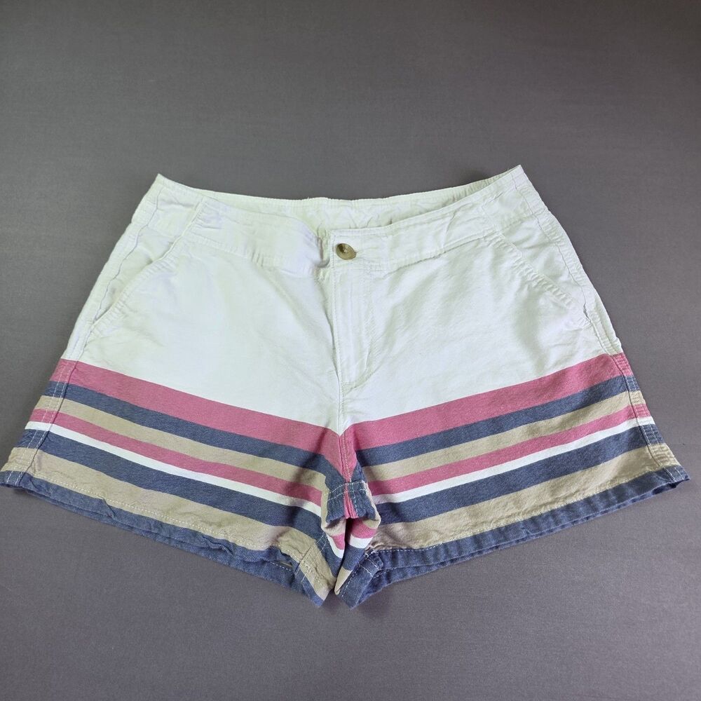 Columbia PFG Shorts Women's Size 8 White With Stripes 100% Cotton